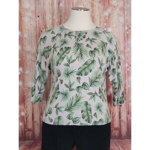 J.Jill Women Tan Thin Pullover Knit Sweater Lightweight Leaf Floral Sz 1X